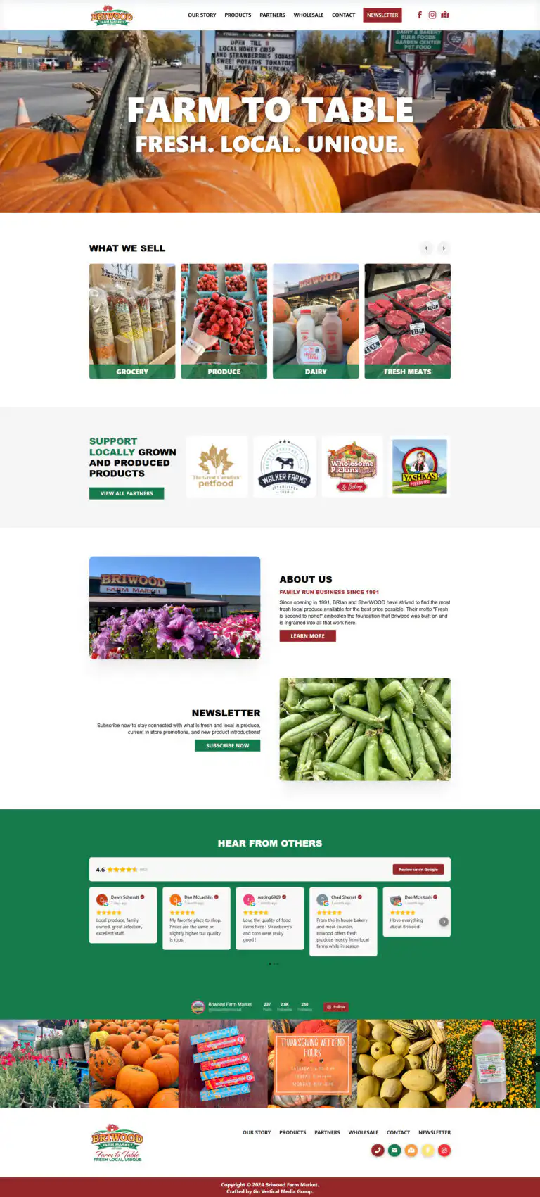 Briwood Farm Market website design and development project by Go Vertical Media Group in St. Thomas Ontario.
