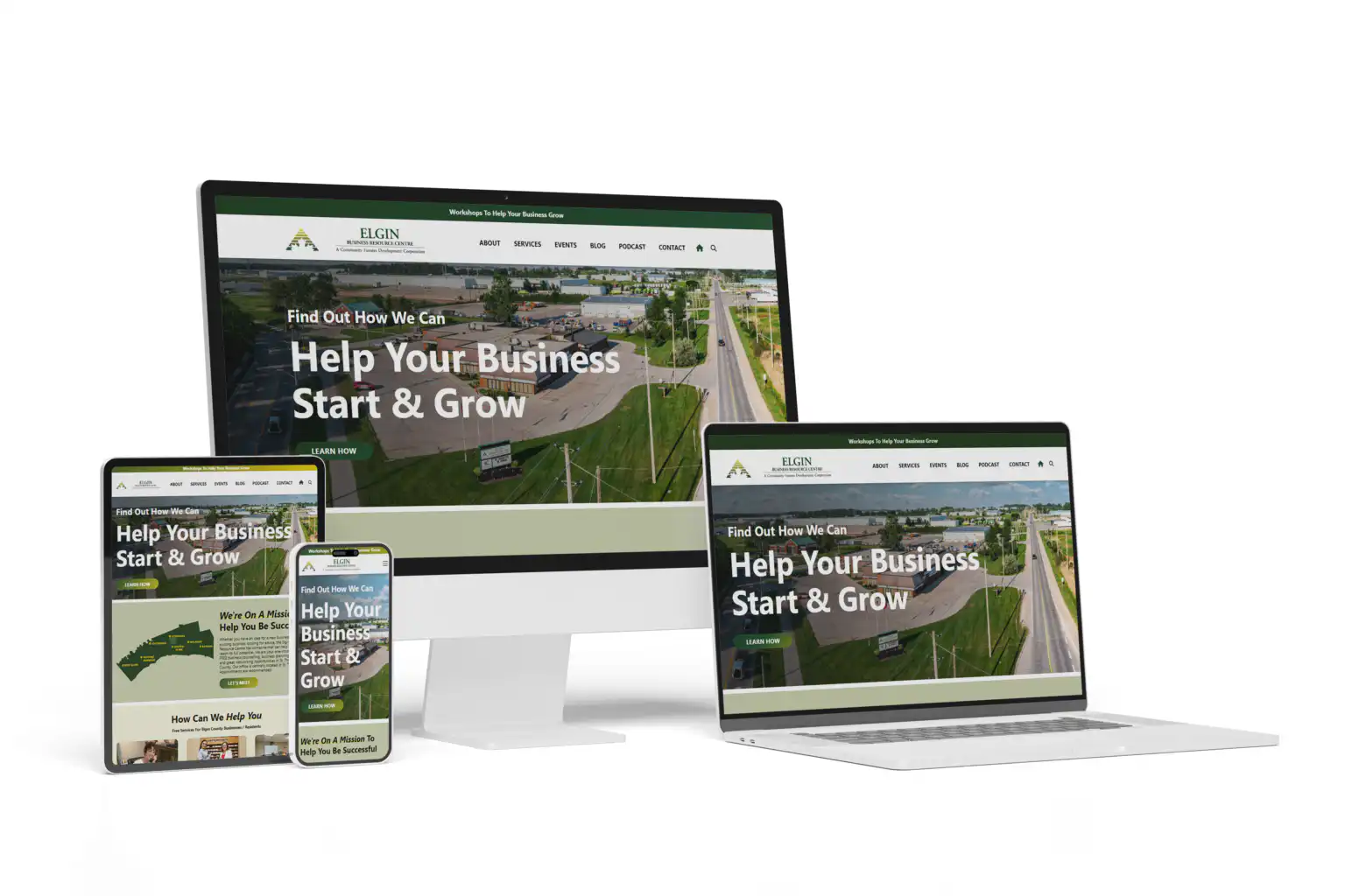 Elgin Business Resource Centre website design and development project showing responsive website design performed by Go Vertical Media Group in St. Thomas Ontario.