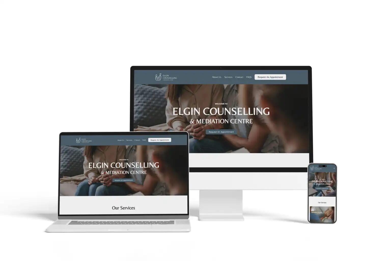 Elgin Counselling & Mediation Centre website design and development project showing responsive website design performed by Go Vertical Media Group in St. Thomas Ontario.