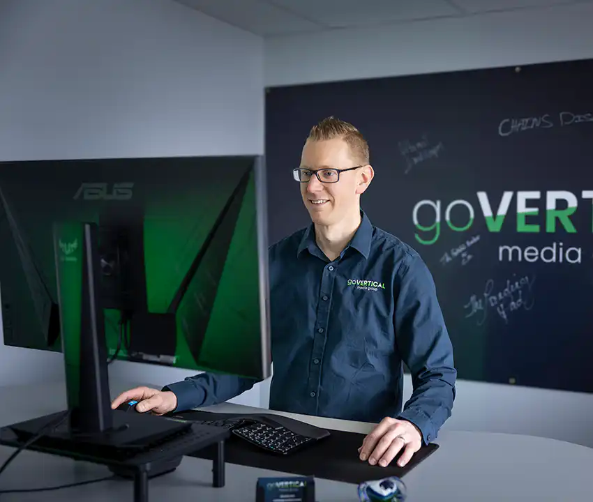 Mark, co-owner of Go Vertical representing the Search Engine Optimization service page. Go Vertical is a website design company and marketing agency in St. Thomas Ontario.