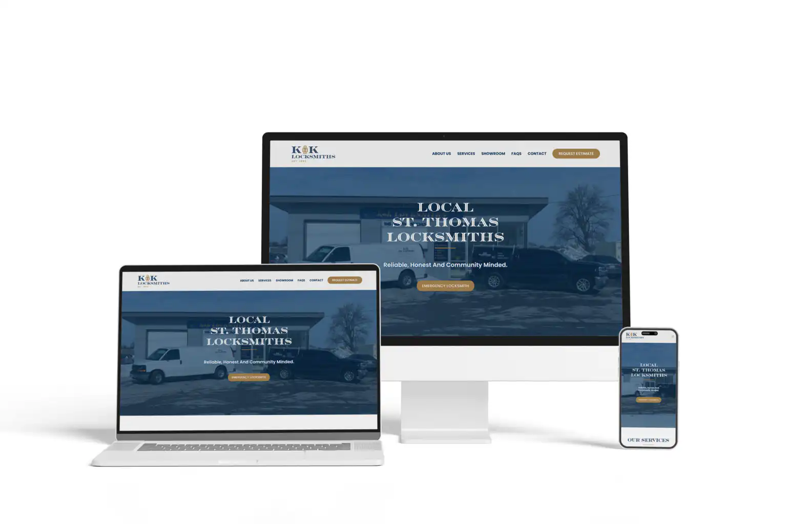 K&K Locksmiths website design and development project showing responsive website design performed by Go Vertical Media Group in St. Thomas Ontario.