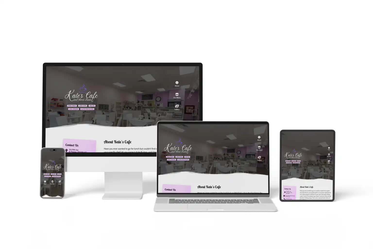 Kate's Cafe website design and development project showing responsive website design performed by Go Vertical Media Group in St. Thomas Ontario.