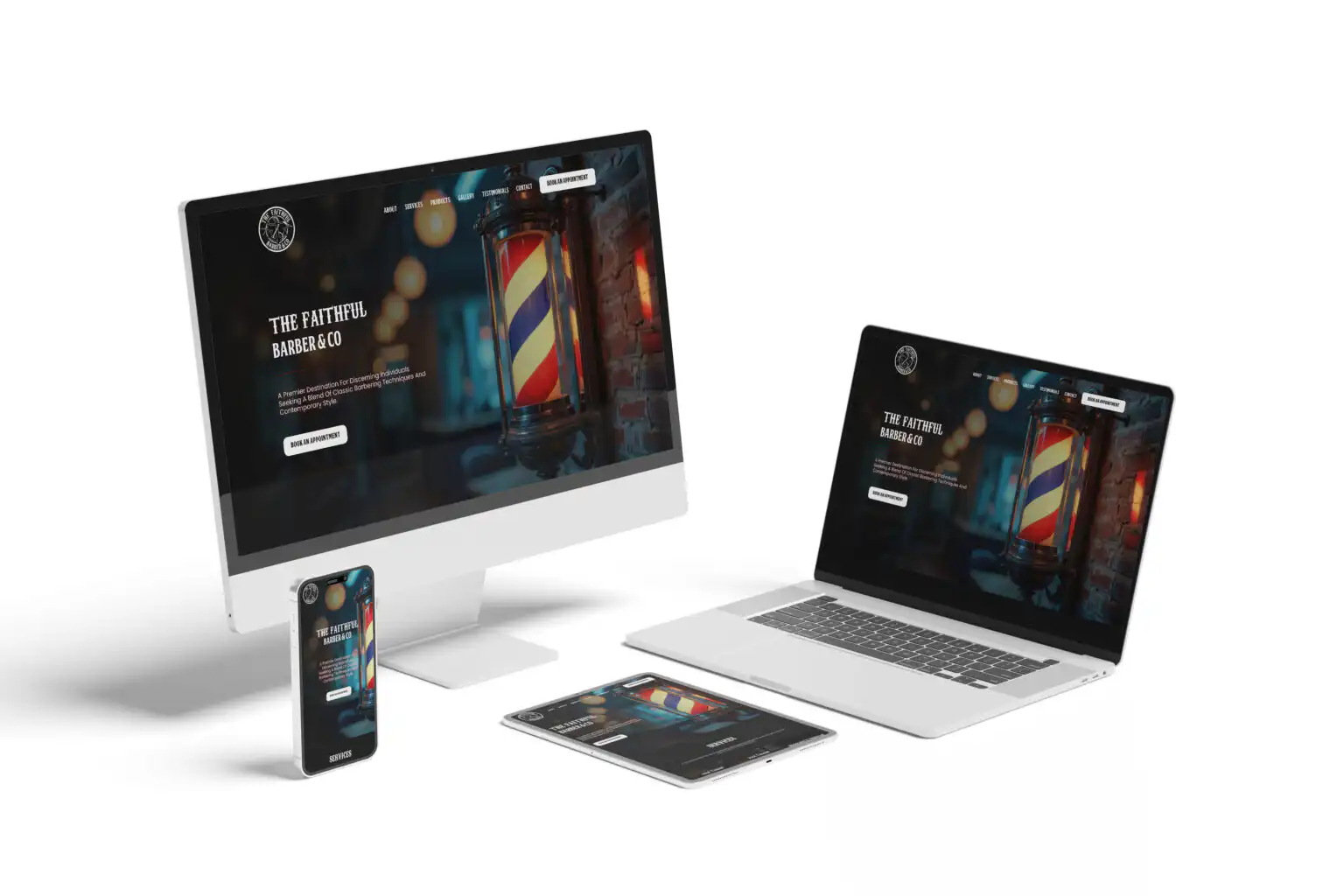 The Faithful Barber website design and development project showing responsive website design performed by Go Vertical Media Group in St. Thomas Ontario.