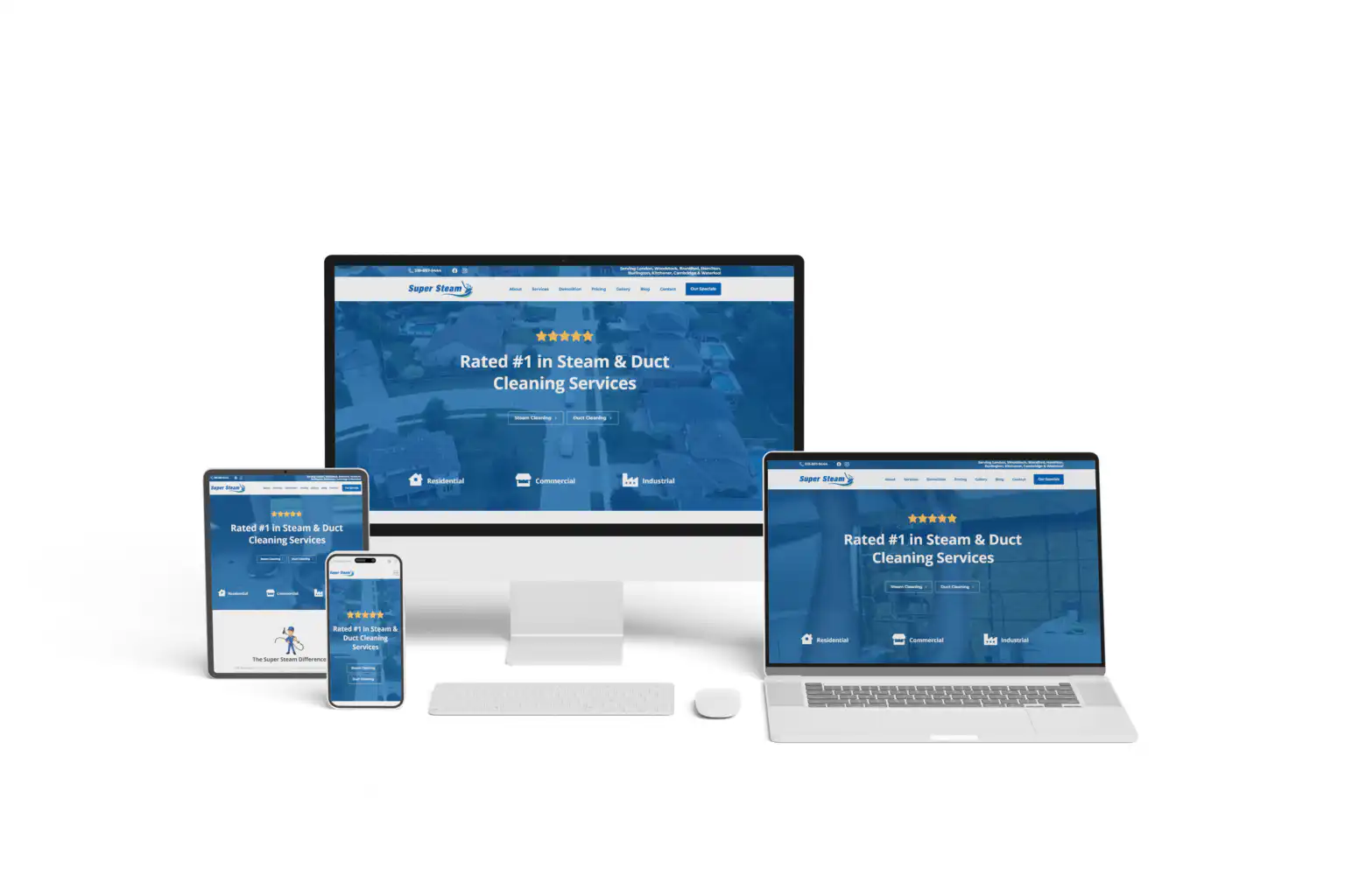 Super Steam website design and development project showing responsive website design performed by Go Vertical Media Group in St. Thomas Ontario.