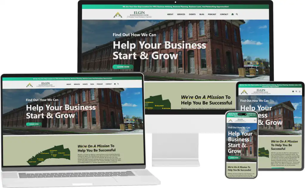 Elgin Business Resource Centre website design and development project showing responsive website design performed by Go Vertical Media Group in St. Thomas Ontario.