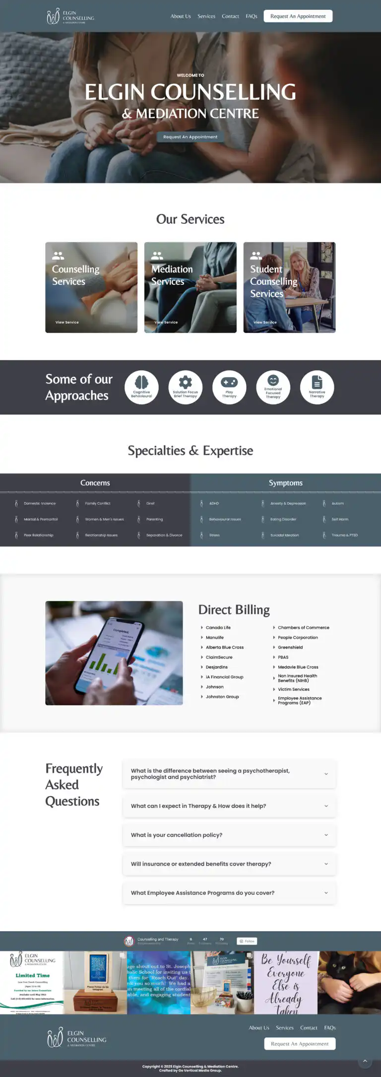 Elgin Counselling & Mediation Centre website design and development project performed by Go Vertical Media Group in St. Thomas Ontario.