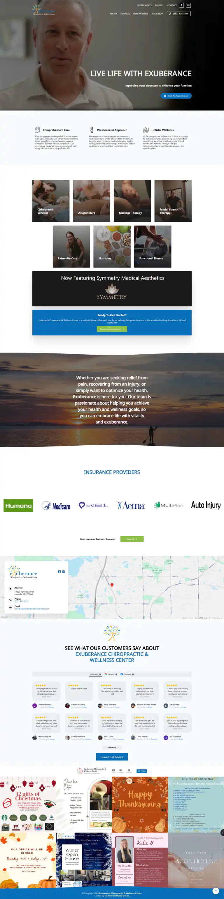 Exuberance Chiropractic & Wellness Center website design and development project performed by Go Vertical Media Group in St. Thomas Ontario.