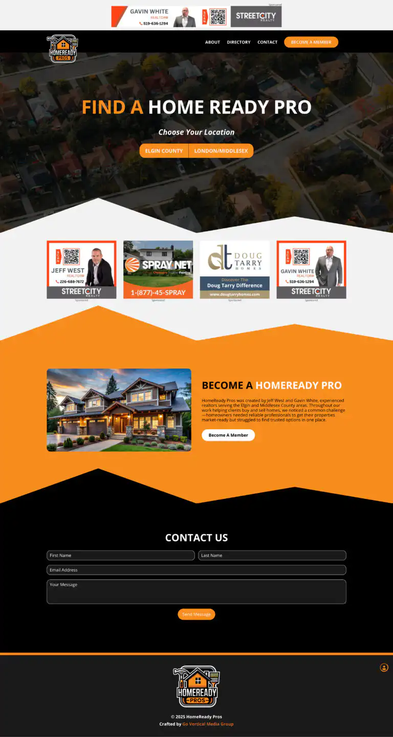 Home Ready Pro's website design and development project performed by Go Vertical Media Group in St. Thomas Ontario.