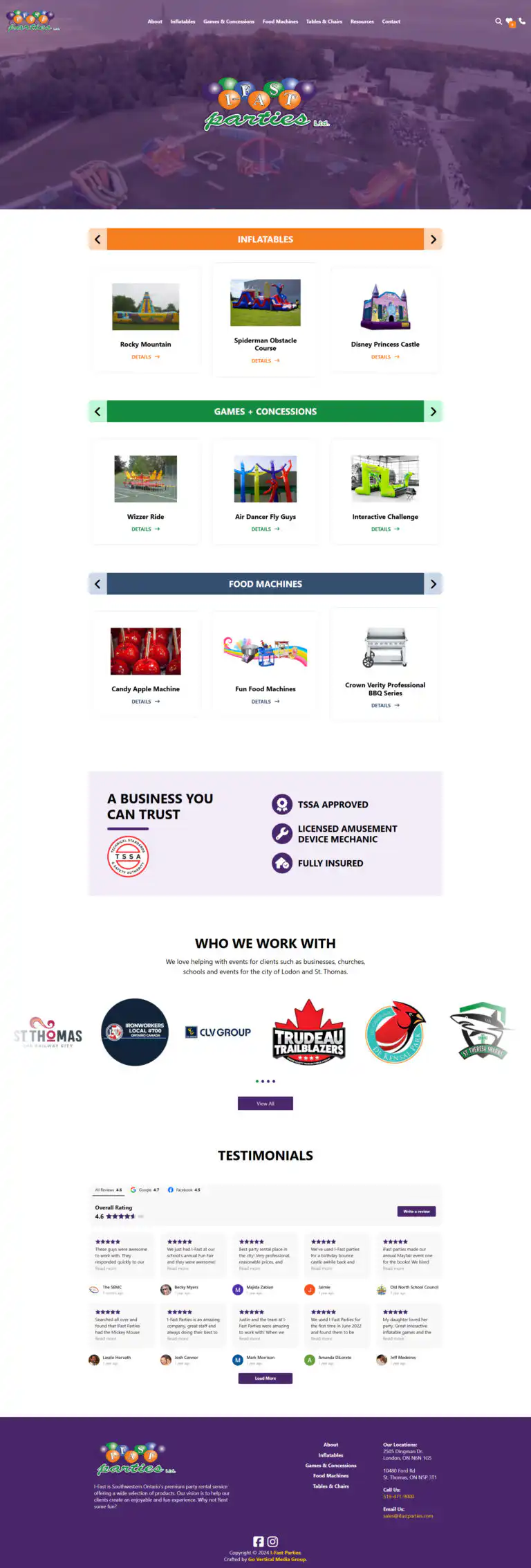 I-Fast Parties website design and development project performed by Go Vertical Media Group in St. Thomas Ontario.