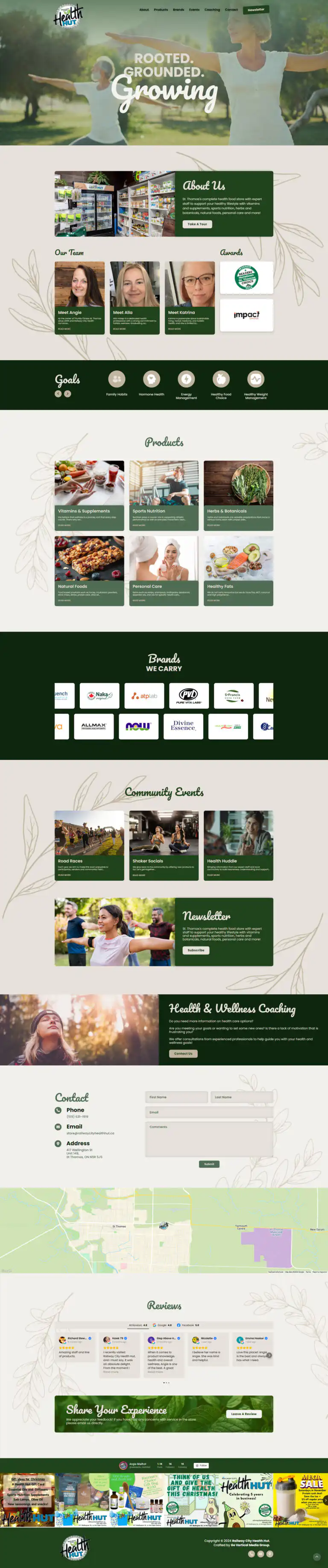 Railway City Health Hut website design and development project performed by Go Vertical Media Group in St. Thomas Ontario.