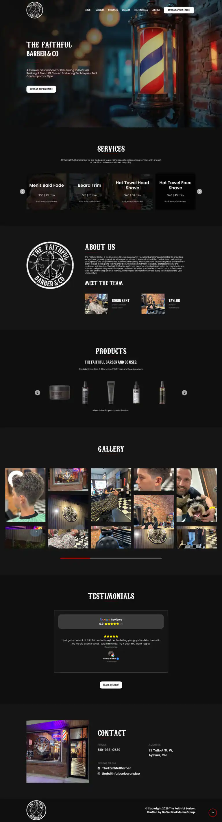 The Faithful Barber website design and development project performed by Go Vertical Media Group in St. Thomas Ontario.